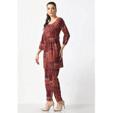 Women's Casual Crepe 3-4th Sleeves Cord Set (Maroon)